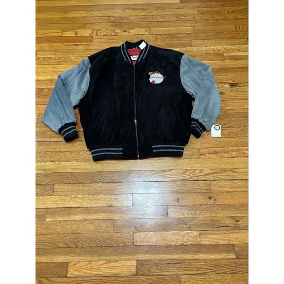 VINTAGE y2K Disney Mickey Fantasia Suede Leather Jacket 2XL Gray Black NWT NOS